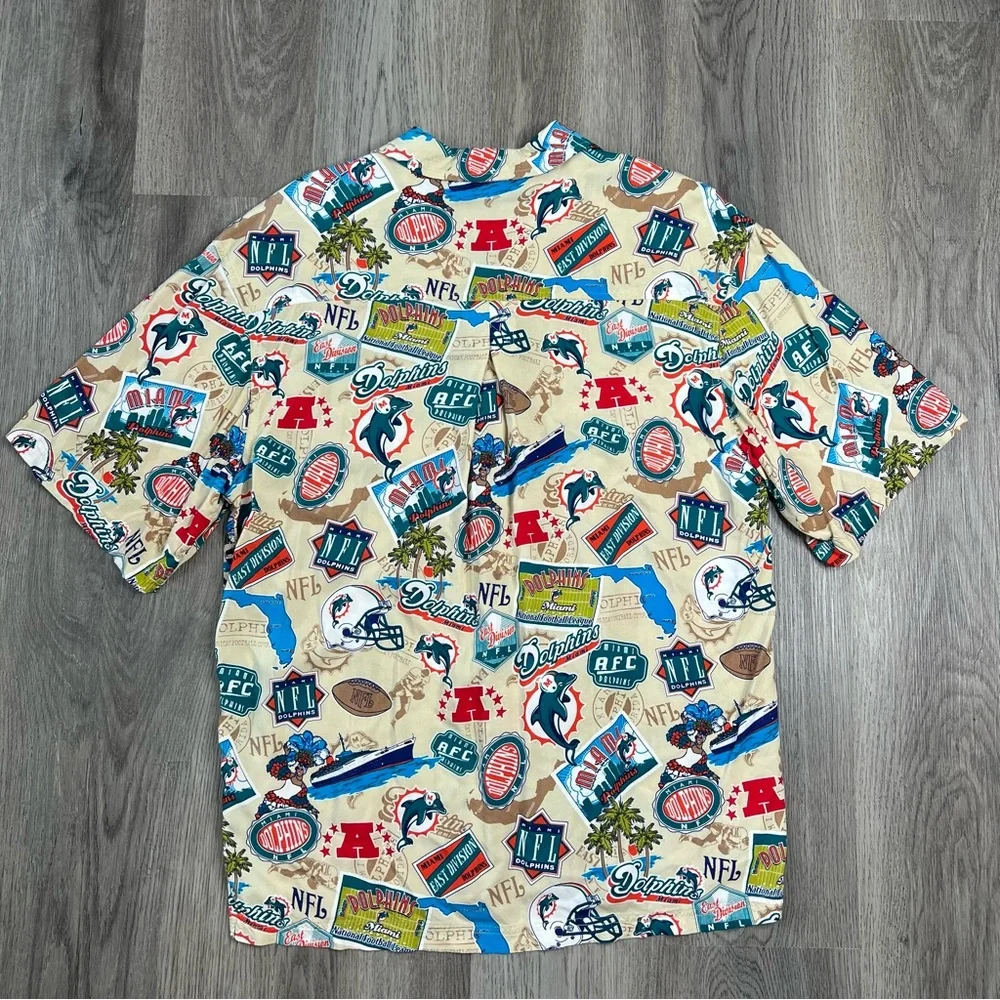 Miami Dolphins NFL Shirt‎ Mens M Beige Hawaiian Print Button Up Football AOP VF